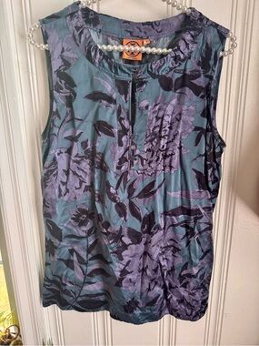 Tory Burch Teal & Lavender Floral Sleeveless Shell